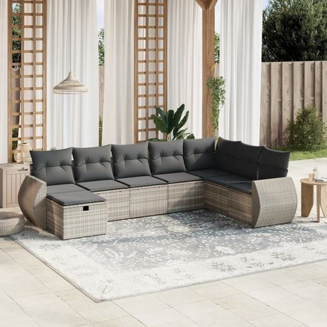 vidaXL Salon de jardin 8 pcs avec coussins gris clair résine tressée (1/4)