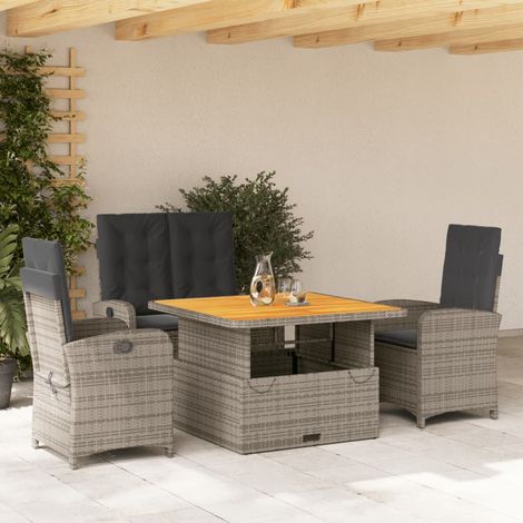 Ensemble à manger jardin 4 pcs-Salon de jardin et coussins Gris Résine tressée 909099 (1/5)
