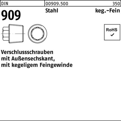 DIN 909 Verschlussschraube Kegeliges Feingewinde VG 18 Stahl 5.8 blank ASK 25 Stk (1/2)