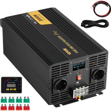 VEVOR Invertitore a Onda Sinusoidale Pura, 3000 W Invertitore di Potenza, DC 24 V a AC 230 V Invertitore per Auto con Schermo LCD Porta USB, Telecomando, per Camper Sistema Solare Viaggio Campeggio (1/5)