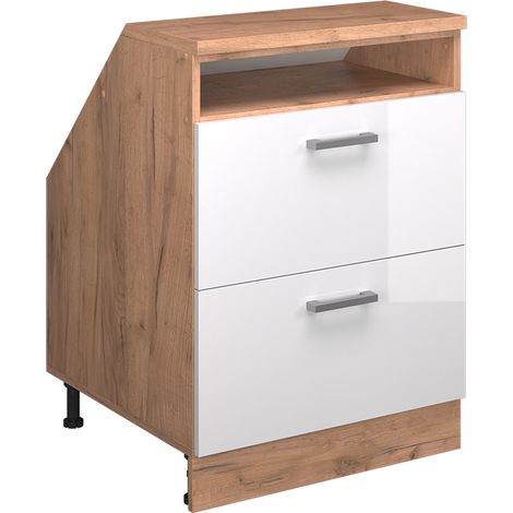 Mobile sottotetto Rion, Bianco lucido, 60 x 81.6 cm con 2 cassetti, carcassa 60 cm profondità, Vicco (1/5)