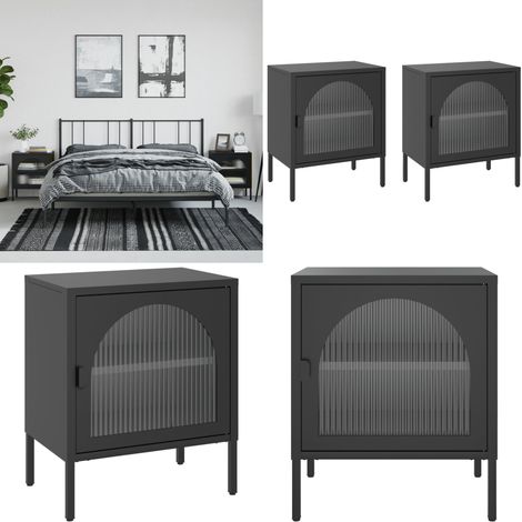 Nachttische 2 Stk. Schwarz 50x35x60 cm Glas und Stahl - Nachttisch - Wohnzimmer Deko - Schlafzimmermöbel - Sideboard - Regal - Home & Living (1/5)