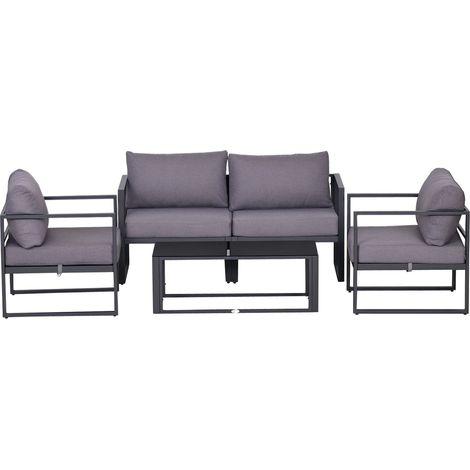 Outsunny 4-teiliges Gartenmöbelset mit Sofa, Kissen und Beistelltisch, graues Polyester, 138 x 69 cm