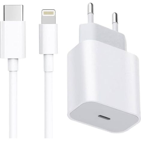 Chargeur pour iPhone 11/12/13/14, adaptateur secteur USB-C 20 W + câble de 2 m, blanc (1/4)