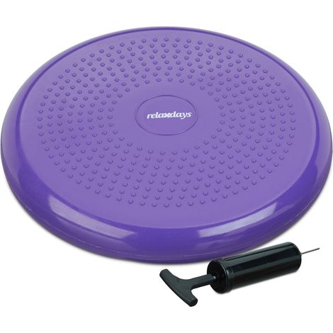 Relaxdays Balance Kissen, max. Gewicht 140 kg, Balance Pad mit Luftpumpe, Ballsitzkissen m. Noppen, Fitnesskissen, lila