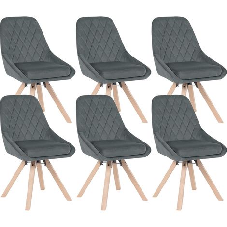 WOLTU Juego de 6 Sillas de Comedor Giratorias Sillas Ergonomicas para Dormitorio y Salon Sillas de Cocina Tapizadas en Terciopelo Patas de Madera Maciza Gris Oscuro (1/5)