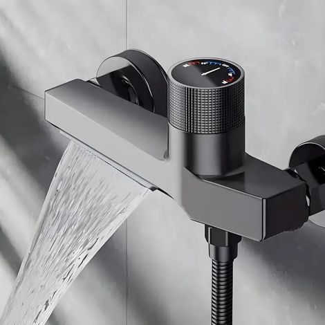 Moderne, einteilige Badarmatur – Wandmontierte Badewannen-/Duscharmatur mit Warm-/Kaltwasserreglern, verdecktem Ventil, für Bad- oder Küchenwaschbecken – Elegantes Wasserfall-Design (1/4)