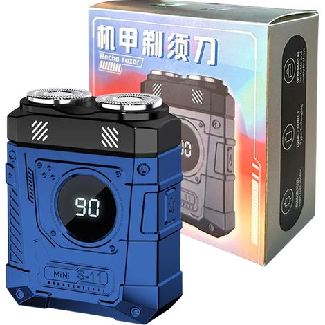 Rasoir électrique magnétique double lame pour homme (bleu), style Mecha Punk, portable (1/5)