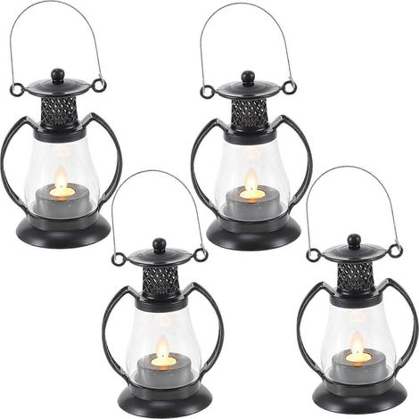 Lanternes rétro compatibles avec la décoration intérieure, lot de 4, noires, lampe tempête portable (1/5)