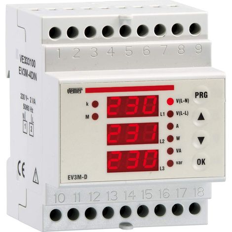VEMER VE333100EV3M-D - Multimetro Digitale per la Misura delle Principali Grandezze Elettriche nei Sistemi Trifase a 3 o 4 Fili, Alimetazione 230V, Installazione su Barra DIN (4 moduli), Bianco (1/2)