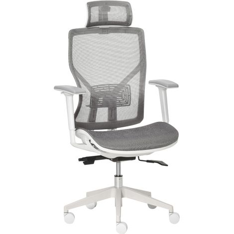 Vinsetto Bürostuhl Schreibtischstuhl Drehstuhl Gamingstuhl mit Kopflehne Lendenkissen 3D-Armlehne 3 Stufen 360°-Drehräder höhenverstellbar ergonomisch Mesh-Stoff Schaumstoff Grau 67 x 65 x 120-128 cm
