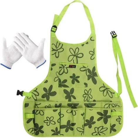 Tablier de Jardinage Femme avec Outils, Tissu Oxford Tablier de Jardinage avec 14 Poches étanche pour Peintre Chef Coiffeurs Vert (1/4)