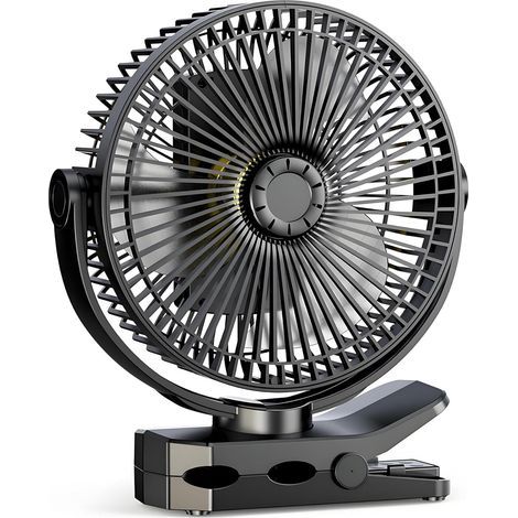 Ventilateur rechargeable avec pince et batterie 12 000 mAh – 4 vitesses, chargement USB pour le bureau, la maison, le camping et les activités de plein air. Oscillation automatique, minuterie, éclaira (1/5)