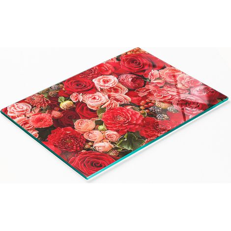 Piatto decorativo multifunzionale in vetro con fiori rossi per cucina, 80x52 cm. (1/5)