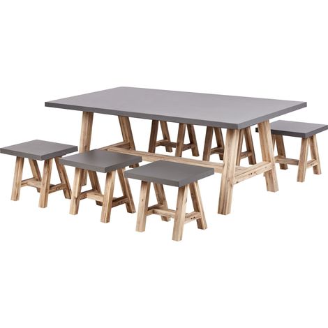 Gartenmöbel Set mit Hockern 6-Sitzer TONNARE Beton Grau