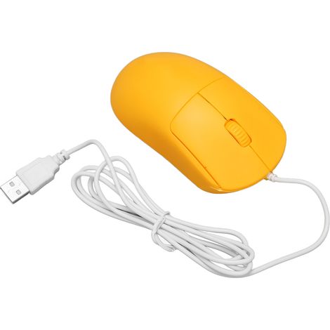 Souris filaire optique 1200 DPI, port USB, design ergonomique, plug and play, jaune. Compatible ordinateurs portables et de bureau.