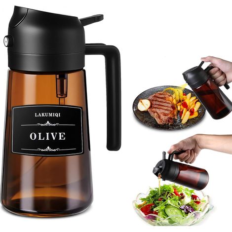 (Noir) Bouteille en mousse de cuisson 2 en 1 de 470 ml, bouteille d'huile pour friteuse à air et gril. (1/5)
