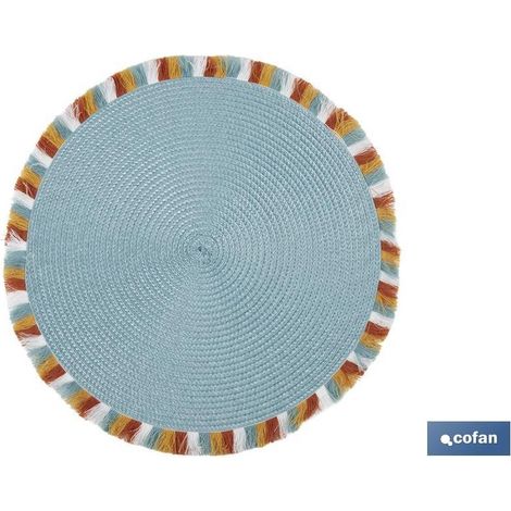 Pack de 6 sous-assiettes rondes bleues 38 cm avec bordure à franges