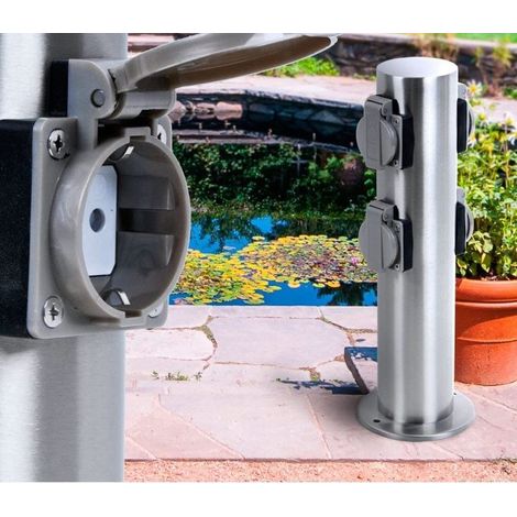 Le Poisson Qui Jardine – Multiprise Borne Ronde 4 prises électriques IP44 – Colonne inox résistante à la pluie – Pour pompe, filtre de bassin, éclairage (1/5)