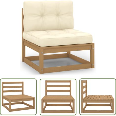 INLIFE Canapé central de jardin avec coussins crème Bois de pin massif (1/5)