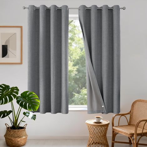 2 Pièces Rideau, Oeillets, Effet Lin, Occultant, Thermique, Pour Chambre Salon