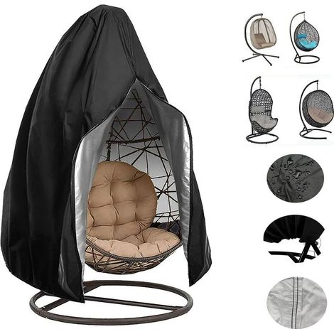 Salons de jardin Patio Suspendus Oeuf Chaise Couverture Rotin Extérieur en Osier Balanoire Chaise étanche Anti-Poussière Couverture De Meubles De Jardin avec Fermeture à Glissière,190X115cm,noir (1/5)