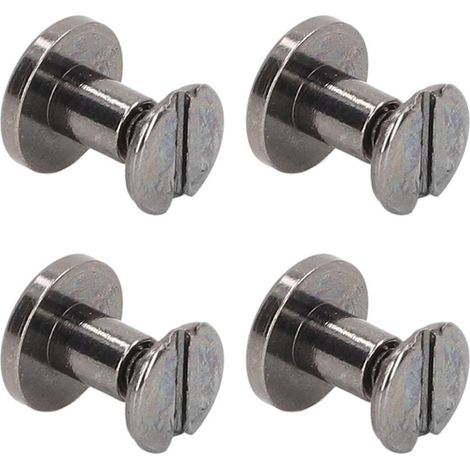 Lot de 100 vis à reliure Chicago en métal, laiton électroplaqué, tête plate ronde, surface arquée, pour le travail du cuir et le bricolage, 9 x 6,5 mm, gris argenté (1/5)