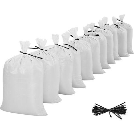 Sacs de sable vides, 100 pièces, 40 x 66 cm, résistants, avec liens, capacité 22,6 kg, polypropylène tissé, anti-déchirure et anti-UV, pour barrière anti-inondation. (1/5)