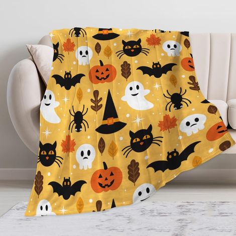 Plaid Halloween 39,4×59,1 pouces – flanelle citrouille effrayante, décoration chaleureuse/confortable