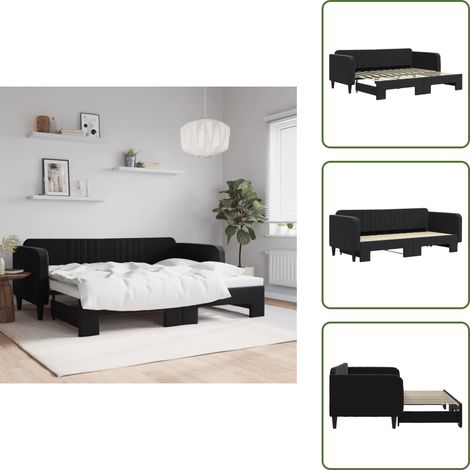 Tagesbett Ausziehbar Schwarz 90x200 cm Samt - Schlafsofa - Doppelbett - Gästebett - Samtsofa - Wohnzimmermöbel (1/5)