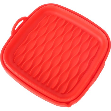 Wiederverwendbare Silikon-Frittierkörbe mit Wellenmuster, quadratisch, für Haushalt, Backen, Camping und Grillen, rot (1/5)
