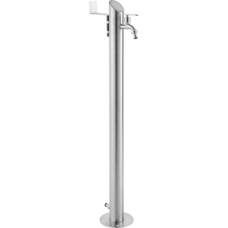 Wasserzapfsäule Edelstahl gebürstet 93 cm mit Schlauchhalter – freistehender Gartenwasserhahn Ø6,3 cm für Garten, Terrasse & Hof GardWell