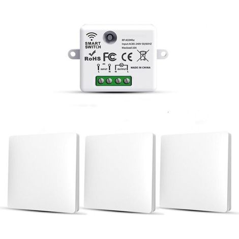 RF433 Lot de 3 interrupteurs d'éclairage sans fil sans fil sans fil avec émetteur et contrôleur récepteur 10 A 240 V