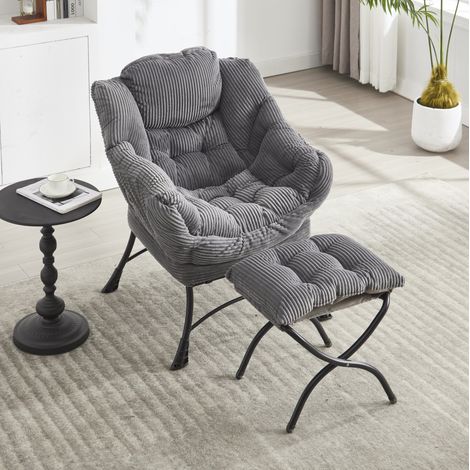 Poltrona relax con poggiapiedi 80x64x95 cm grigia, tasca laterale, struttura in acciaio MEUBLIV (1/5)