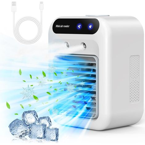 Climatiseur portable, mini ventilateur USB, refroidisseur d'air, humidificateur d'air, ventilateur à 2 vitesses, deux modes d'atomisation pour la maison, le bureau et l'extérieur, blanc (1/5)