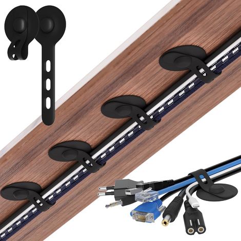 (10, Noir) Kit De Gestion De Câbles RÉGlable Pour Bureau, Guide-Câbles En Silicone, Auto-AdhÉSif, Organisateur De Câbles À AdhÉSif Puissant, Attaches De Câbles, Supports De Câbles (1/5)
