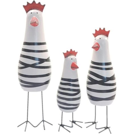 Wooden Chicken Ornaments, Set of 3 Small Chicken Figurines, Small Kitchen Windowsill Ornament, Quirky Home Decor Sculpture, Funny Desk Ornament