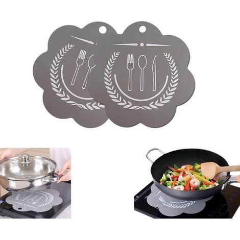 Set di 2 protezioni per piano cottura: tappetino antiscivolo in silicone, copertura sottile in fibra di vetro impermeabile e resistente al calore, 25 cm, grigio (1/5)