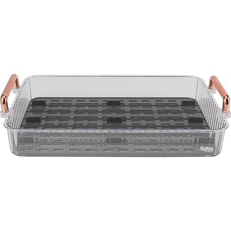 Plateau à thé rectangulaire à double égouttoir, idéal pour les réceptions, la table basse ou la cuisine (petit format, gris). (1/5)
