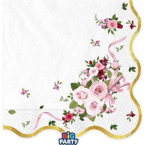 Big Party Tovaglioli Carta Pink Blossom 33 x 33 Cm Cf 16 Pz
