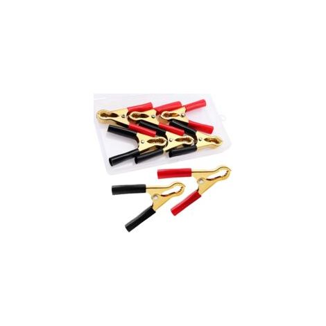 6 pinzas de cocodrilo para batería de 50 A, abrazaderas de cobre para batería de coche, pinzas para arrancador de batería de coche, para cargadores de batería de coche (80 mm, rojo + negro) - Crezuo