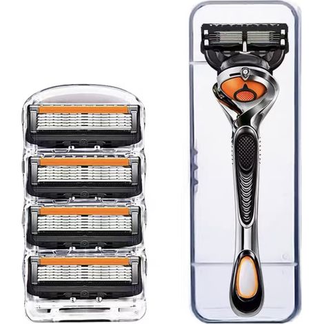 rasoir electriques hommes-Lames de rasoir à 5 couches - Compatible avec les rasoirs manuels classiques pour hommes (4 lames + support de rangement) (1/4)