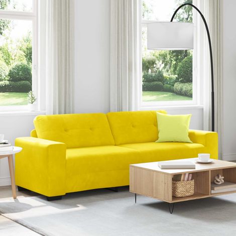 Canapé 3 places en velours jaune 180 cm avec accoudoirs larges - PANGIVO (1/5)
