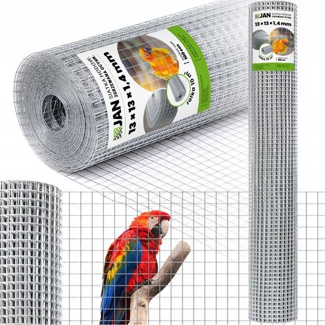 Grillage soudé galvanisé - 13 x 13 mm - Fil de 1,4 mm - Hauteur 1 m - Rouleau de 10 m² - Grillage pour volières, enclos et clôtures - Double galvanisation, résistant aux intempéries