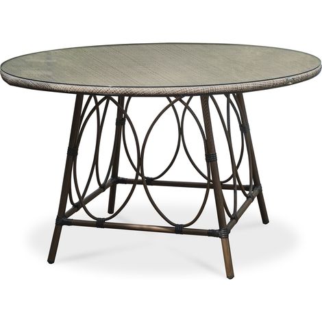Mesa de jardín Ushuaia diámetro 125 cm en aluminio marrón y textilene - Lin (1/5)