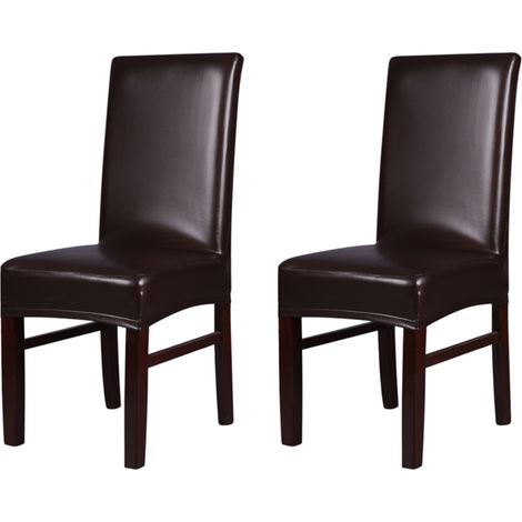 Housse de dossier de chaise monobloc élastique, en cuir PU, imperméable, résistante à l'huile et à la poussière, pour chaises de bureau – Marron (1/5)