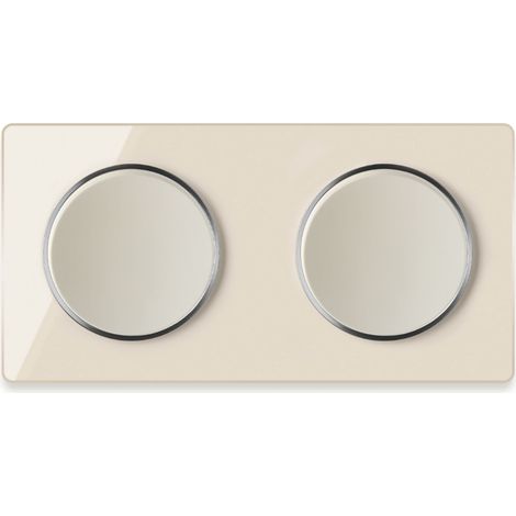 2x Lichtschalter mit Glas-Abdeckrahmen 2fach, waagerecht - beige (1/4)
