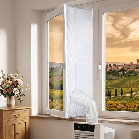 Kit di sigillatura per condizionatori portatili, guarnizione per finestre da 300 cm – Tessuto in PU con cerniera – Installazione senza foratura – Impedisce l'ingresso di insetti – Riduce le bollette d (1/5)