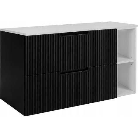 Vena Waschtischunterschrank - 80 cm - Schwarz und Weiß - Gerillte Fronten - Soft Close