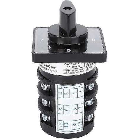Commutateur à cames 0-1-2-3-4-5-6, 7 positions, 12 bornes, à verrouillage, 500 V, 20 A (1/4)